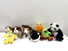 Vtg GANZ Webkinz Plush Lot Of 8 Plush Dogs Fish Frog Panda Lemon Whale Lassie