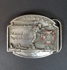 VFW Veteran Stand Up Speak Out Pewter Belt Buckle Military Limited Edition 1992