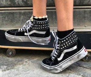 Vans sk8 Platform High Bootie Studded Vintage Women's Shoes with Silver |  eBay