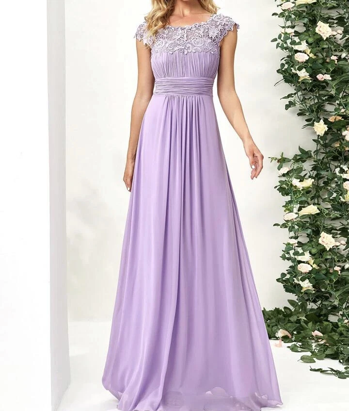 EVER-PRETTY Maxi Dress Bridesmaid Lined Chiffon Small Lilac Purple | eBay