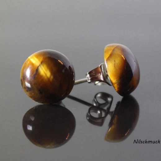 Damen Tigerauge Cabochons Ohrring/ Ohrstecker 8mm Edelstahl  Modeschmuck - Bild 2 von 2