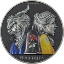 2022 2 Oz Silver $10 Palau Fear Tales THE BEAUTY N THE BEAST Antique Finish Coin