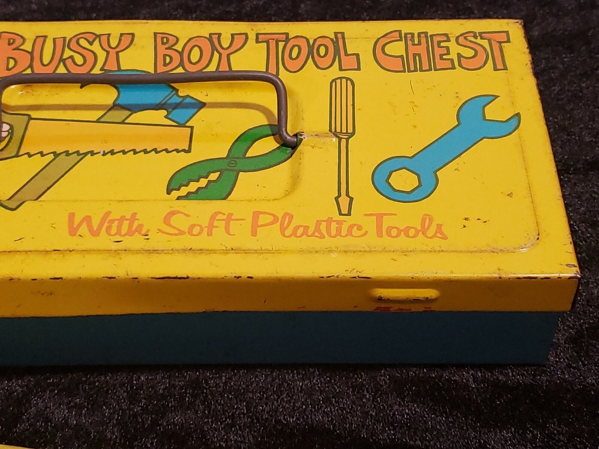 超希少!DS!VTG 1950’s T-BIRDチマヨパースナバホデッドBOX Vintage 1950's Busy Boy Tool Chest Tin Toy Box W/ plastic tools