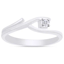 Natural Round Diamond Accents Solitaire Engagement Ring 925 Sterling Silver