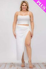 Plus Size Crop Cami  Split Thigh Maxi Skirt Set