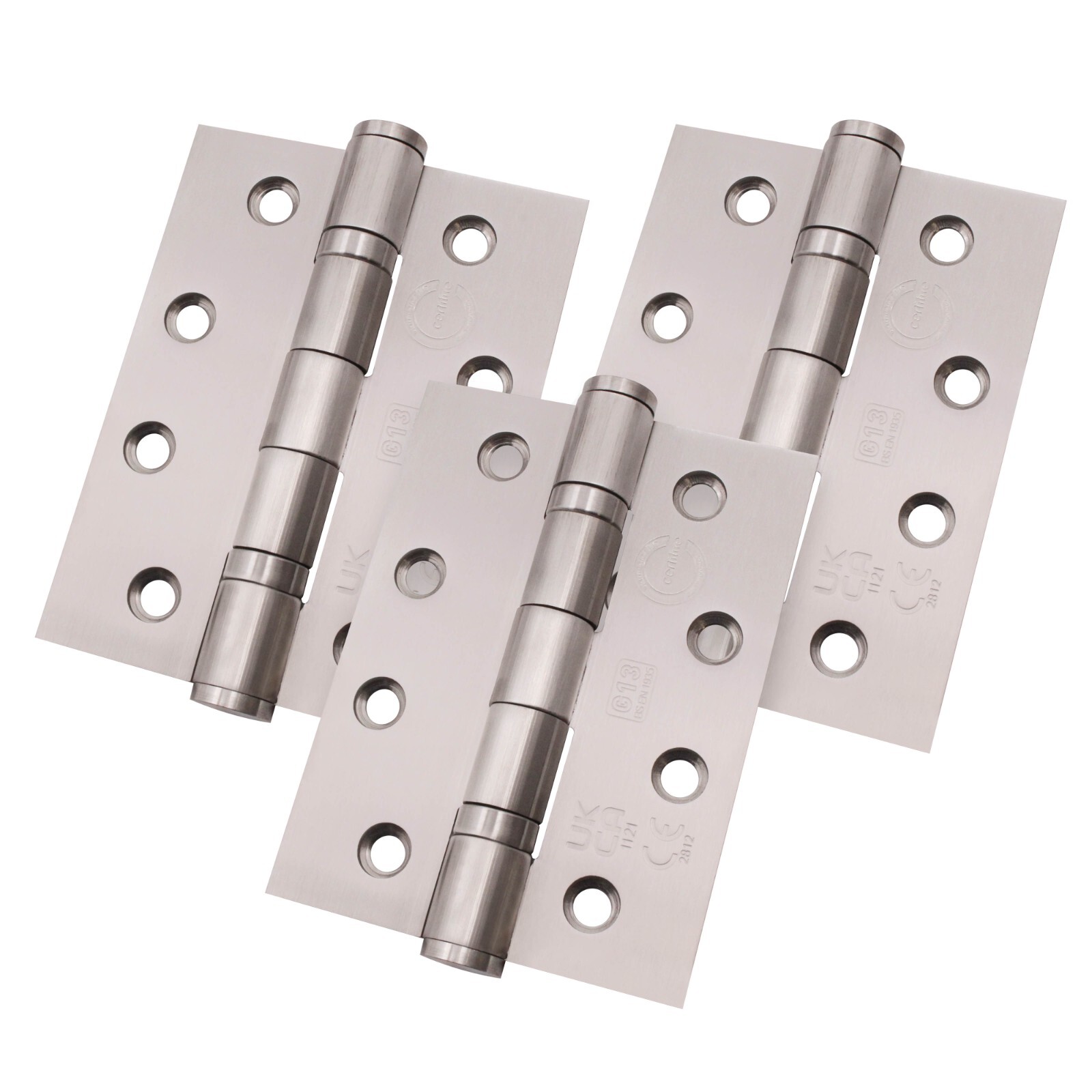 Stainless Fire Door Hinges PACK of 3 Grade 13 FD60 4"" 100mm CertiFire Inc Screws