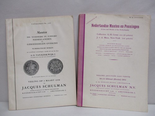2 Jacques Schulman Auction Catalogs 1958 1964 Netherlands Dutch Coins #229 238