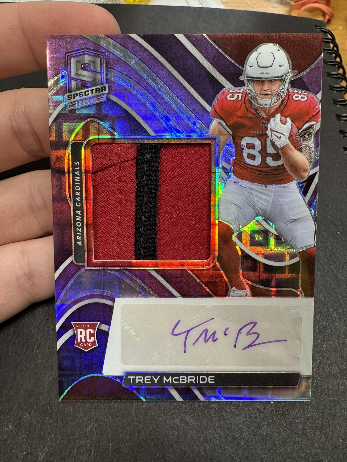 Trey McBride 2022 Panini Spectra Purple Neon RPA RC 5/30 Arizona Cardinals