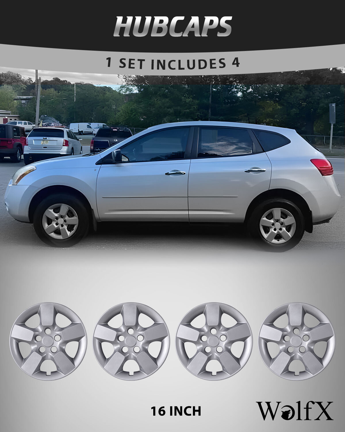 4PCS 16-Inch Silver Hubcap Wheel Covers for 2008-2015 Nissan Rogue Select