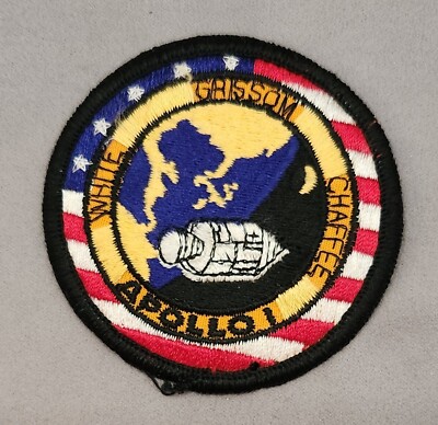 Vtg Apollo 1 Space Travel NASA Astronaut Round Patch White Grissom Chaffee Moon