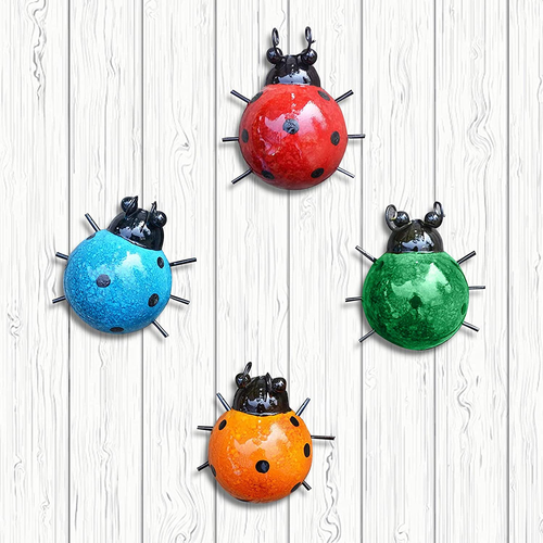 Metal Garden Wall Art Decor Set of 4 Cute Ladybugs Outdoor Wall Sculptures Metal