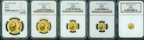 2001 5-Coins GOLD SET 500Y 200Y 100Y 50Y 20Y CHINESE PANDA NGC MS69 CHINA MS-69