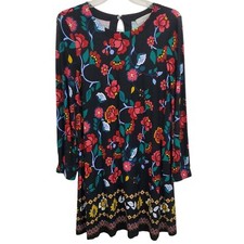 NWT LOFT Swing Dress Stained Glass Floral Boho Colorful Long Sleeve Size XS