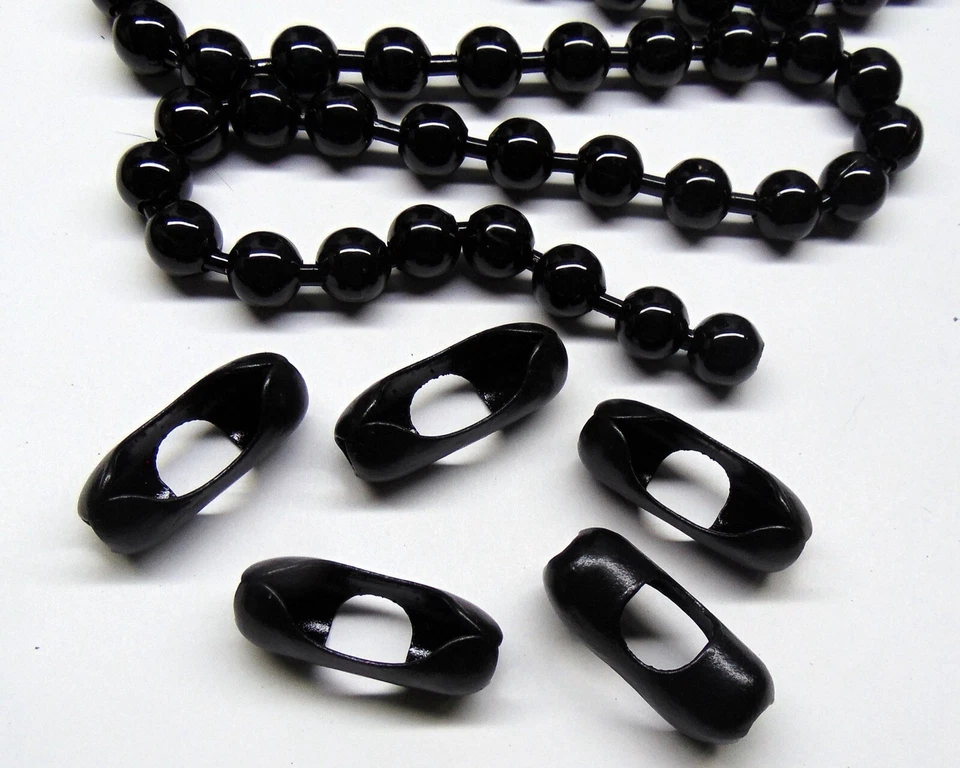 GRAN Cadena de Bolas NEGRA Brillante ~ Cuentas de 12 mm 1/2" ~ 50 pies más 50 Acopladores DECLARACIÓN Foto 2 de 4