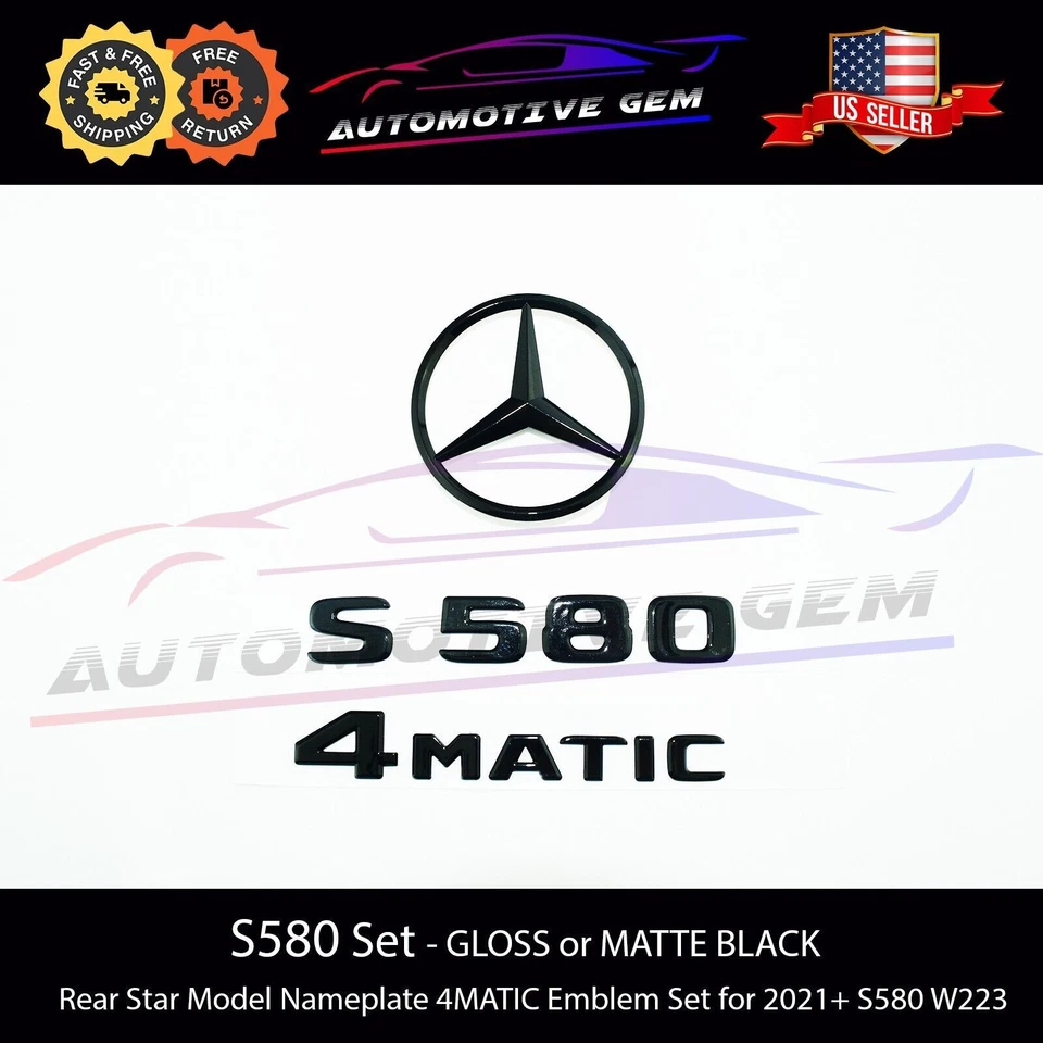S580 4MATIC Rear Star Emblem Black Badge Logo Standing Star Mercedes W223 Sedan - Image 2 of 2