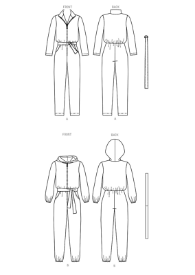Misses Zip Front Jumpsuit Sewing Pattern w Belt (Sizes XS-XXL