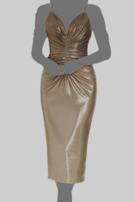 Dress The Population Women's Gold Metallic Ruched Bodycon Dress Size S