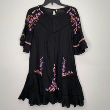 Free People Women's Dress XS Pavlo Ruffle Sleeve Embroidered Tunic Dress XS HOLE