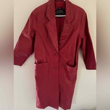 Rare Find Vintage 1980's Charles Klein Red Leather Trench Coat Women’s Small