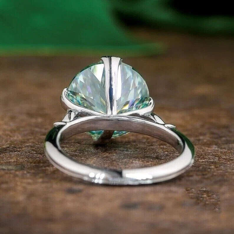 Certificado 3 Ct. Anillo redondo de diamantes azules talla portuguesa gran brillo en plata 925 Foto 3 de 4