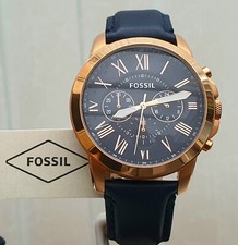 New FOSSIL Mens Watch Blue Navy & Rose gold Chronograph RRP£189 Gift for Him (F1