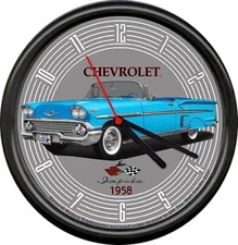 Licensed 1958 Impala Blue 2 Door Sedan Chevrolet General Motors Sign Wall Clock