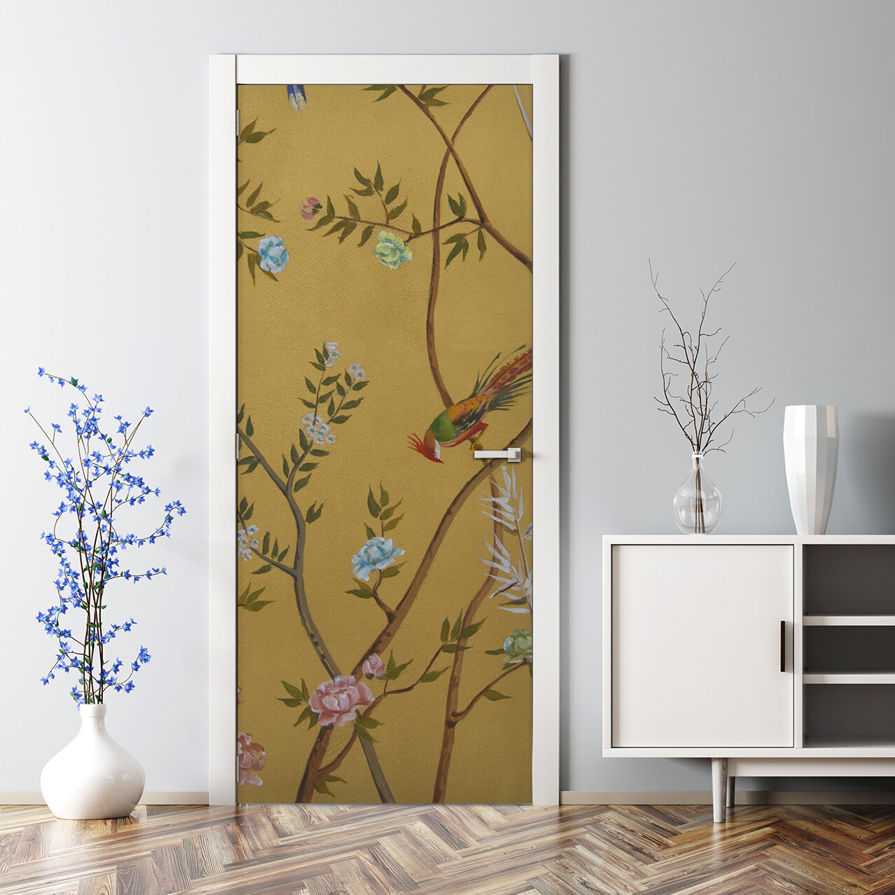 Spring Birds design bird wood gold acrylic fall romantic ornament Door Decal