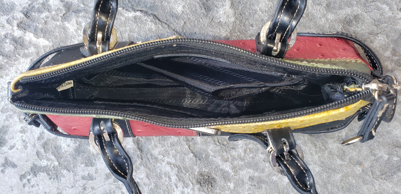 Faux Leather Patchwork Multicolored Zippered Hand… - image 7