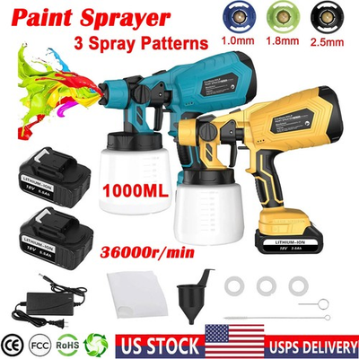 #ad Cordless Paint Sprayer Electric Airless HVLP High Pressure Spray Gun 2 Batteries $34.99