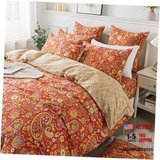 Paisley Duvet Cover Set Bohemian Damask Paisley King/California King Orange
