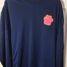 Womens Navy Pullover Crew Neck Sweatshirt Dog Lover Graphic Embroidered Small