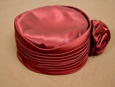 Vintage Lucilla Mendez 1950-60's women's red pillbox hat w/red rose decoration