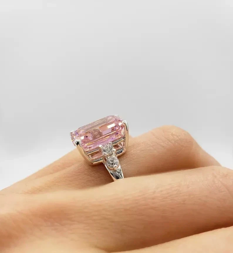 Anillo de compromiso de diamantes y zafiros rosados naturales de oro blanco de 14 k certificado de 5,40 quilates Foto 4 de 4