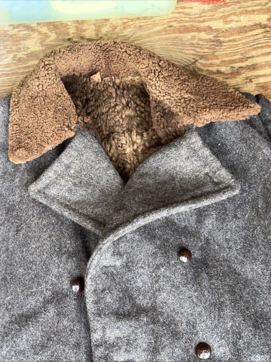 Vintage 1940's WWII Soviet Union USSR Wool Buffalo Fur Lined Field