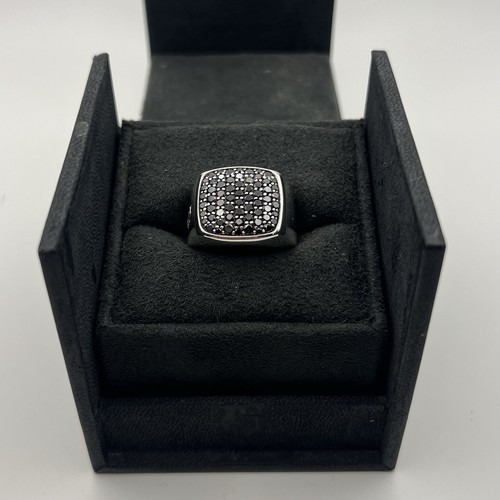 David Yurman Streamline Signet Ring–Sterling Silver, Pavé Black Diamonds 1.81ct - Picture 10 of 11