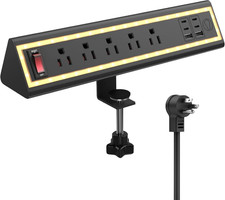 Desk Clamp Power Strip with Nightlight, 40W Fast Charging, 6FT Extension Cord, 4