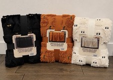 NWT Costco Halloween Faux Fur Throw Blanket Lot of 3 Ghost Cat Pumpkin