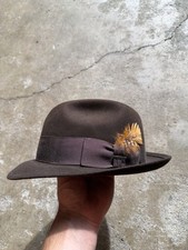 Vintage Royal Stetson Fedora Hat 7 1/8 Feather Chocolate Brown