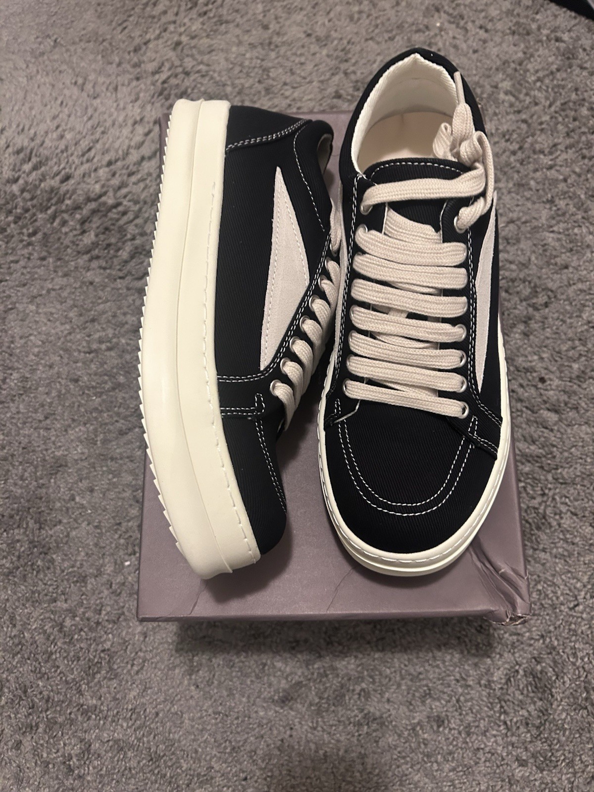 Rick Owens Black White Canvas Low Top Sneakers Men's Size 44