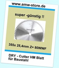 HM S&auml;geblatt Dry Cutter 355 x 25,4mm Z=80 Baustahl Metall Eisen Jepson Rigid Mak