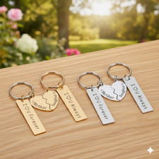 Personalised Keyring Set 2Pcs Engraved Couple Key Chain Valentine's Day Gift
