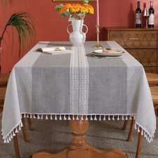 Laolitou Waterproof Tablecloths with Fringe Tassels,Grey Table Cloth 55"x55",...