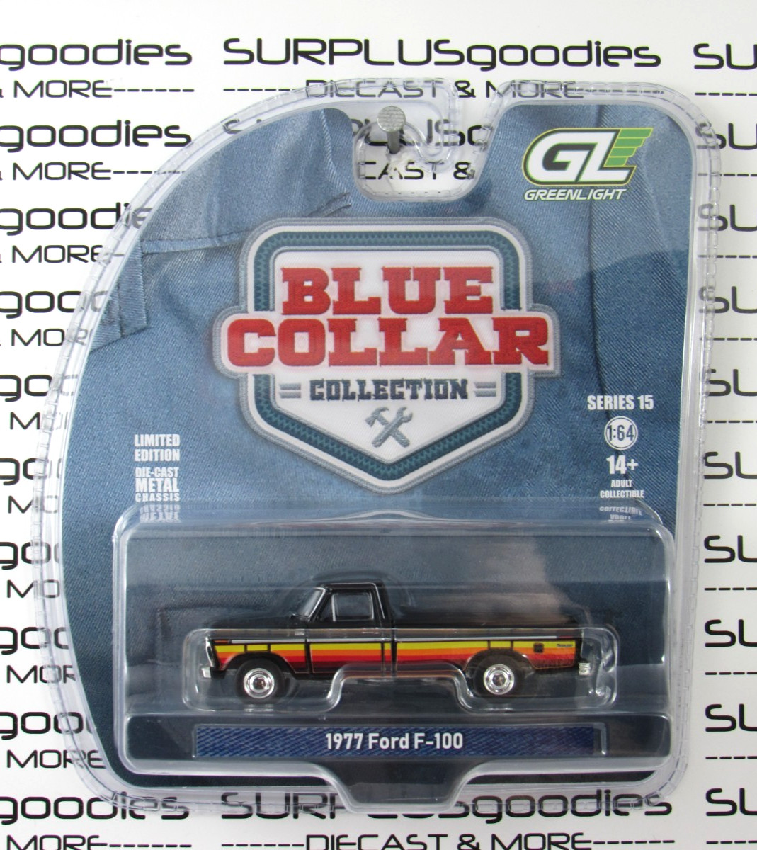 2026 Greenlight 1:64 Blue Collar R15 Black 1977 FORD F-100 F100 Work Farm Pickup