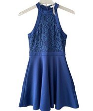 New Francescas Blue Skater Dress Size Small Halter A-Line