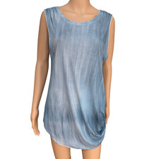 Tahari Abby Knit Draped Sleeveless Top Tunic Bondi Blue Size L NWT