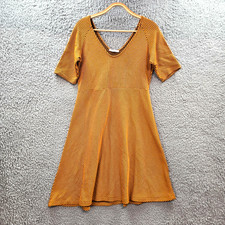 Zara Womens A-line Dress Size M Yellow Black Stripe Rib Knit Short Sleeve V-Neck