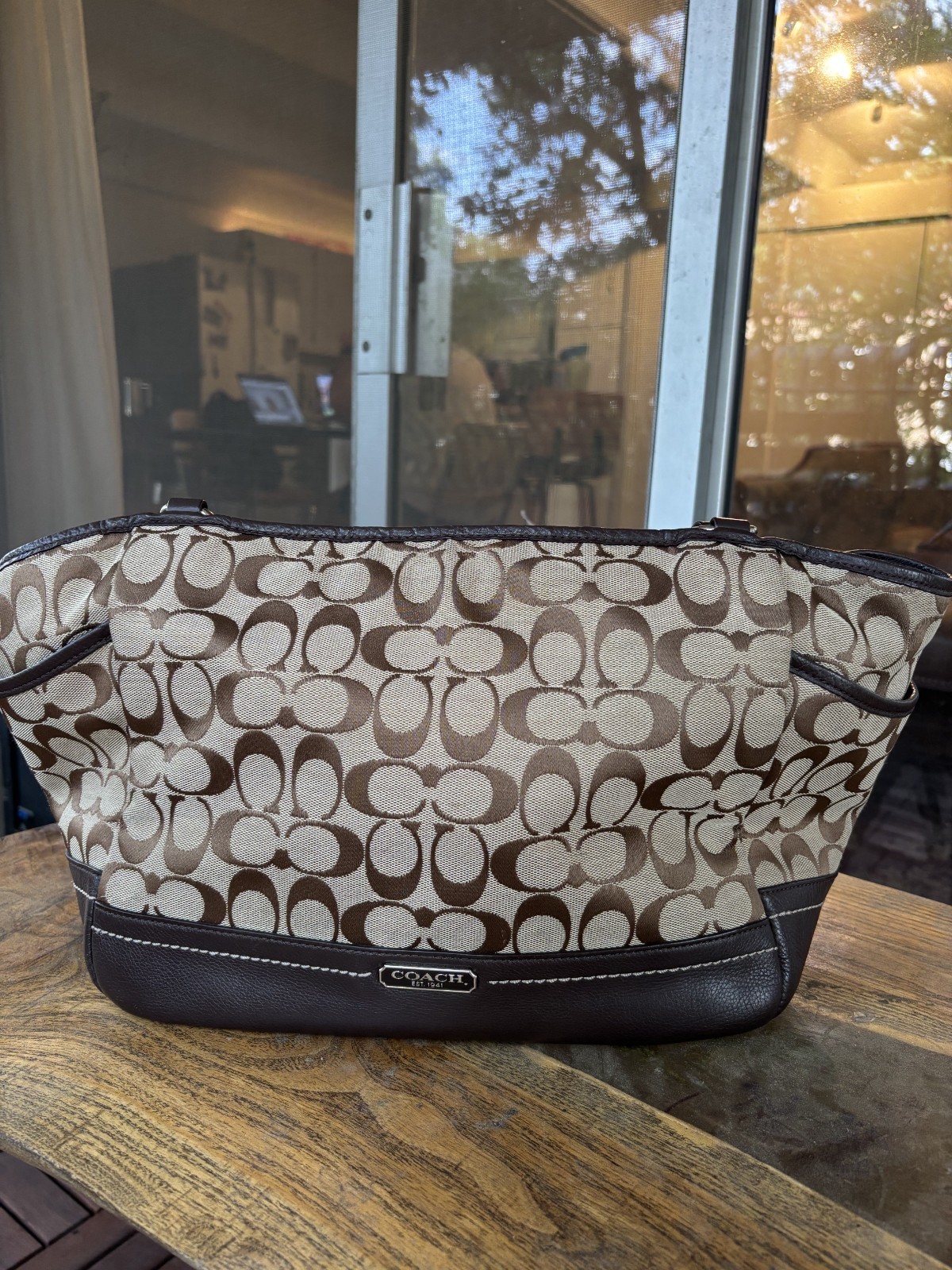 Bolso de Hombro Coach Park Signature Carrie F23297 Cuero Marrón De Colección