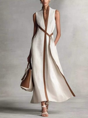 Full Size Contrast Trim Sleeveless Maxi Dress Plus Size