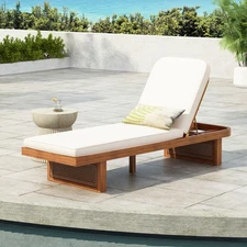Outdoor Lounge Chair Honey Locust Wood and PE Rattan Design With White Cushion