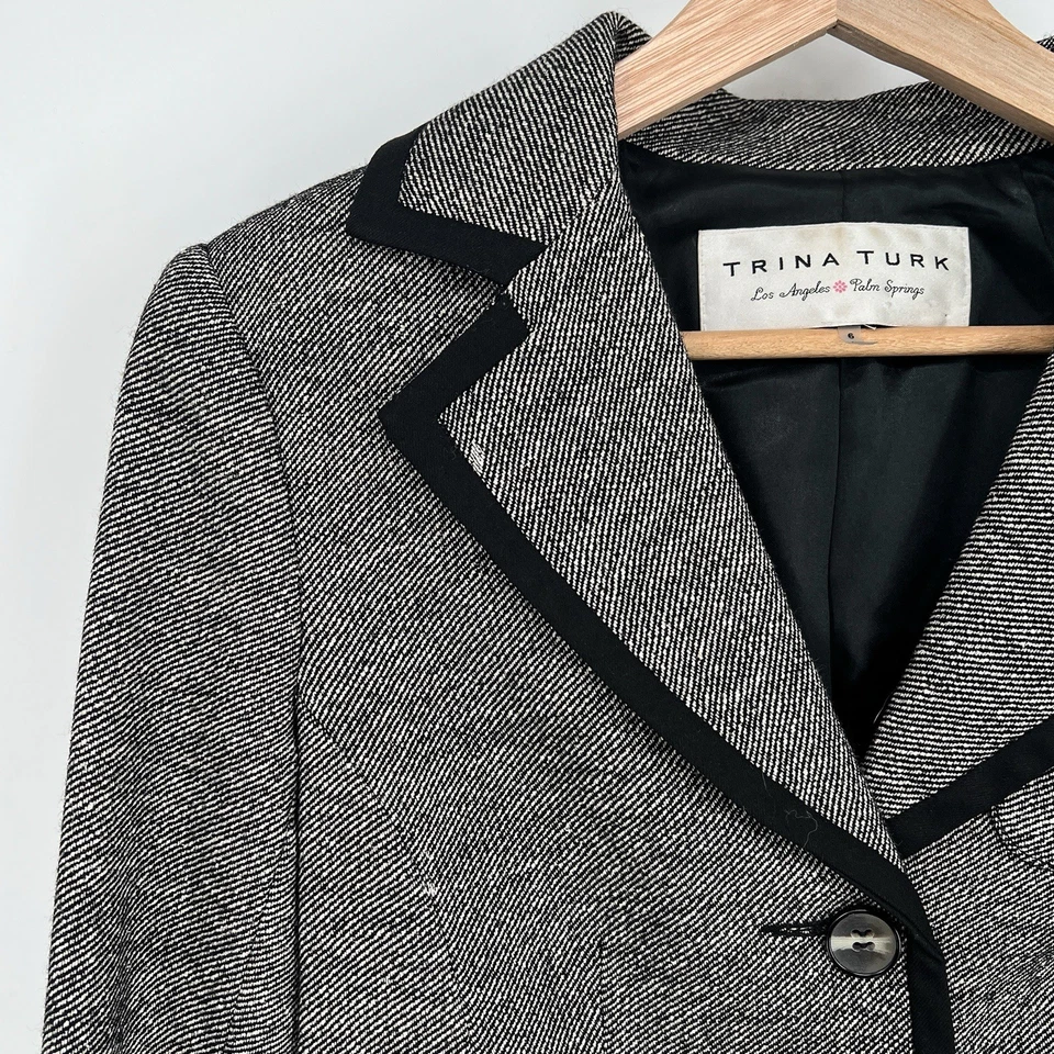 Trina Turk 2 Piezas Blazer Traje y Falda Mujer 6 Destintado Años 80 90 Defectos Tweed Foto 4 de 4